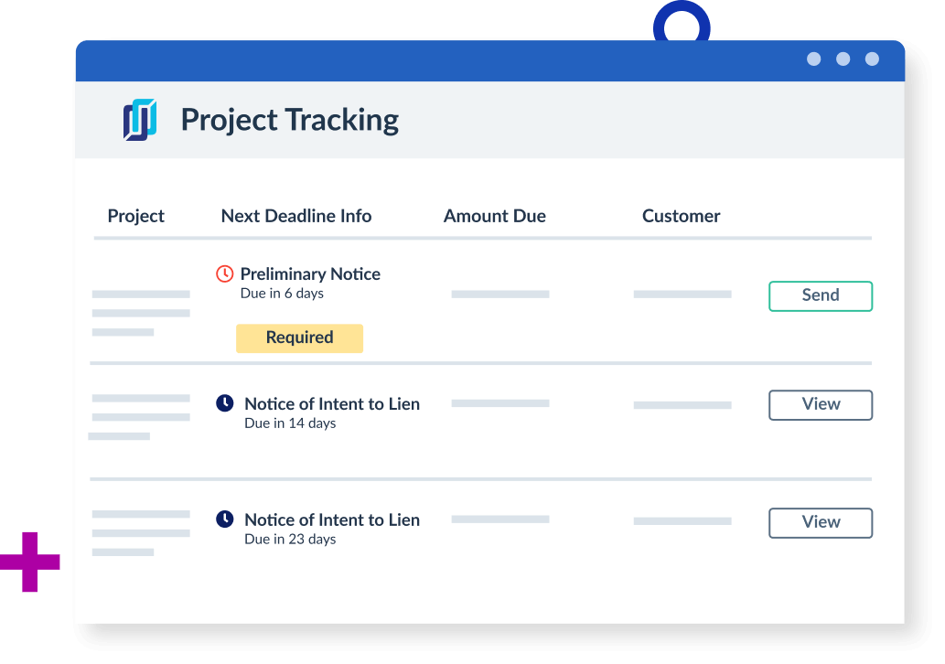 Project tracking for sending documents to protect your lien rights