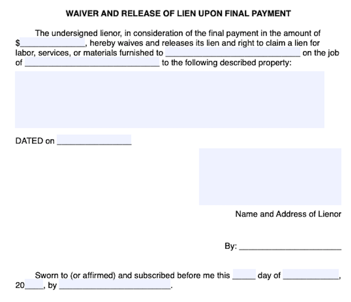 Waiver of Lien Form - Free Lien Waiver Form Downloads for All 50 States