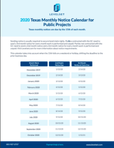 2020 Texas Monthly Notice Calendar for Public Projects thumbnail