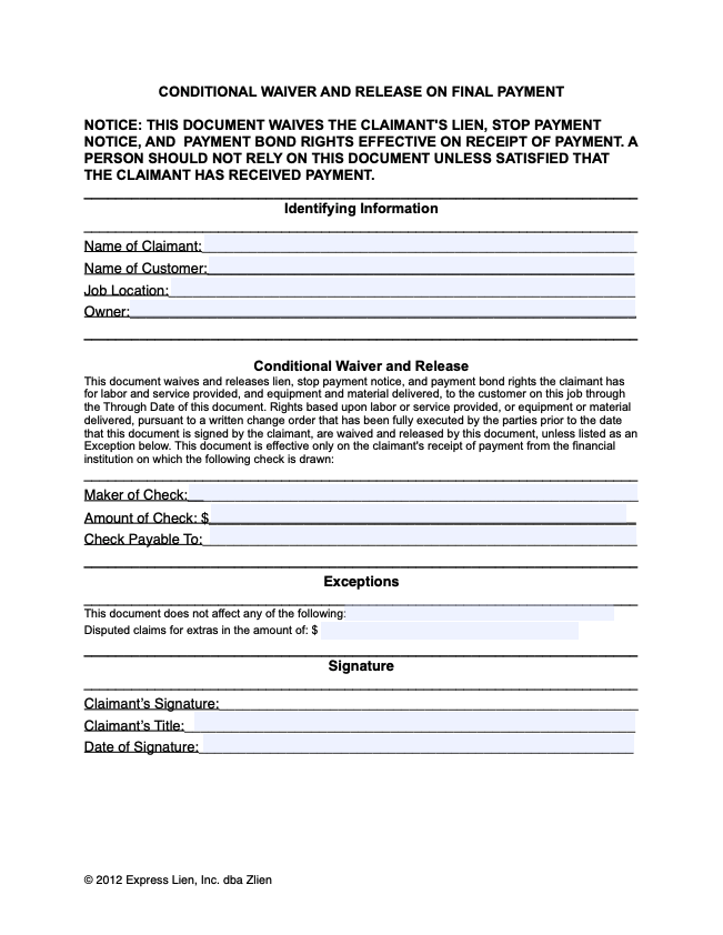 CA Conditional Waiver and Release on Final Payment - form preview