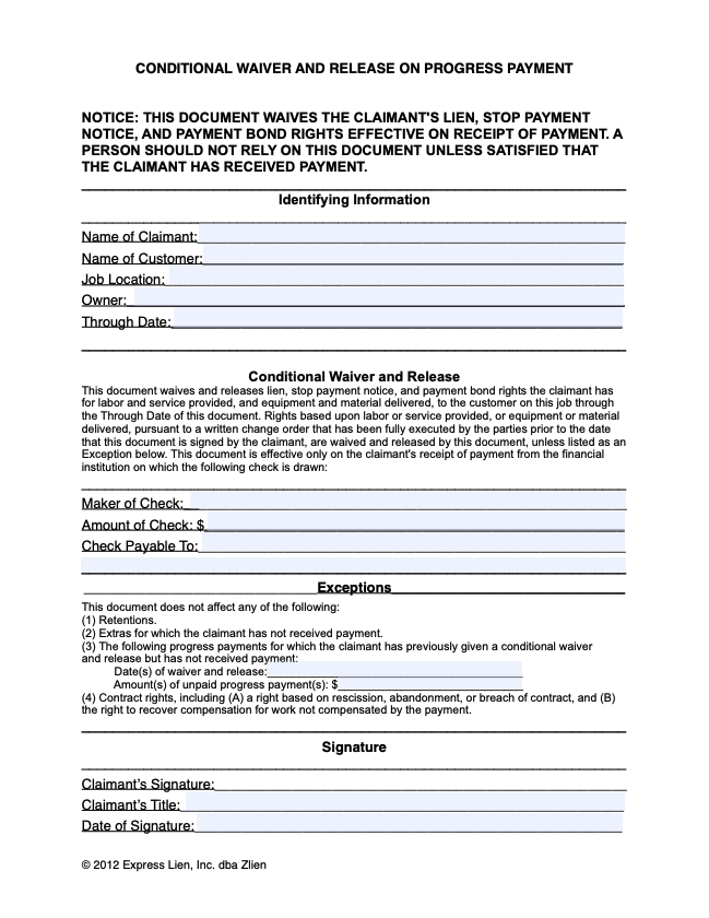 CA Conditional Waiver and Release on Progress Payment - form preview