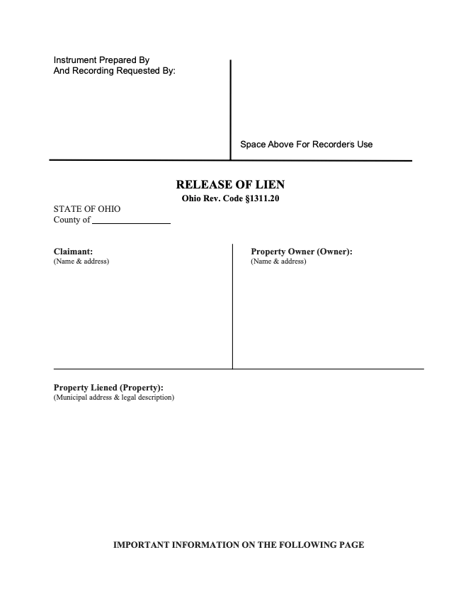 Ohio Release of Lien form preview