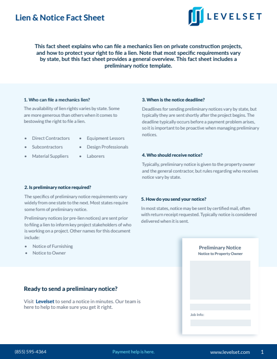 Mechanics Lien and Notice Fact Sheet Levelset