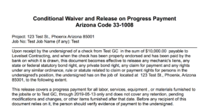 Arizona Lien Waiver Through Date Text