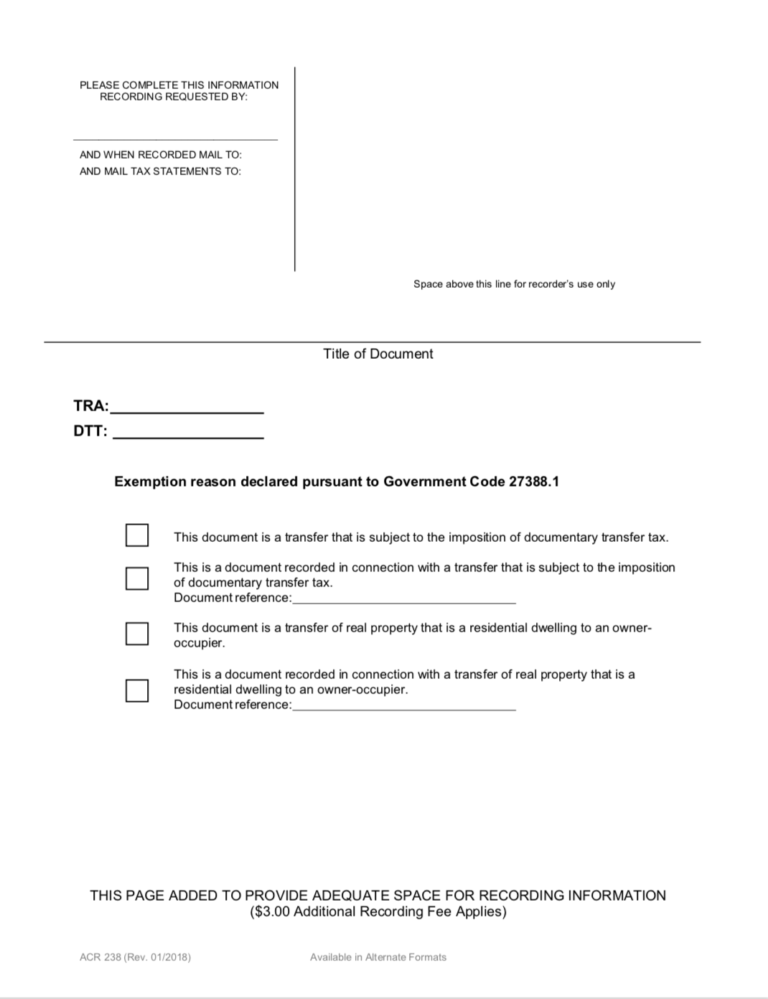 Riverside County Recorder's Cover Sheet for Recording Liens