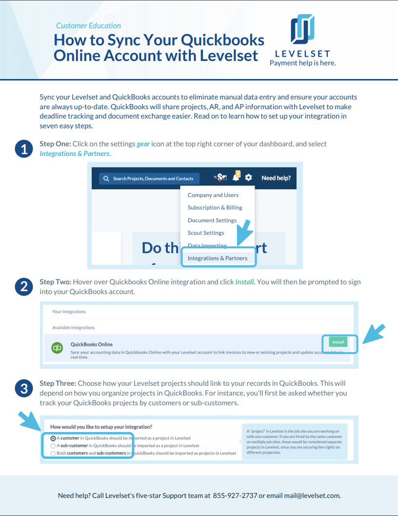How To Sync Your Quickbooks Online Account with Levelset Customer