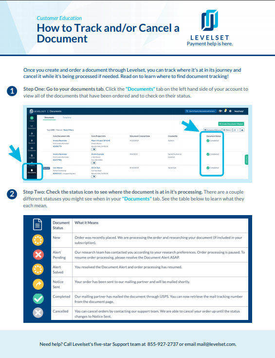How to Track a Document Through Levelset Customer Education