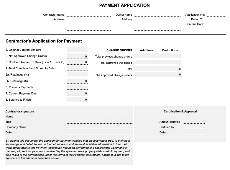 Payment Application Template in Excel Levelset