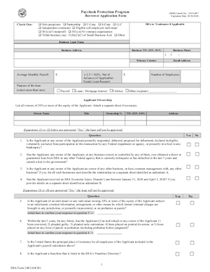 SBA - Paycheck Protection Program (PPP) Borrower Application Form thumbnail