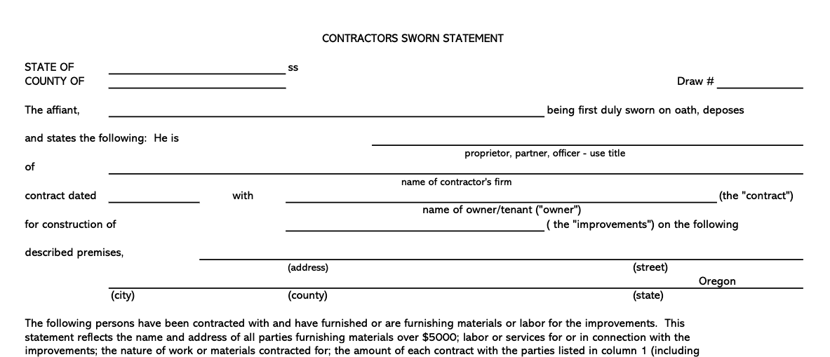 Contractors Sworn Statement sample