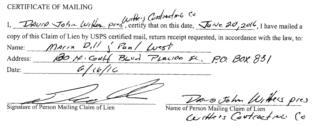 Notary Certification for Claim of Lien