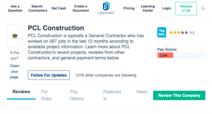 PCL Construction Payment Profile