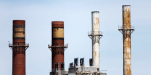 Smokestacks atop power plant