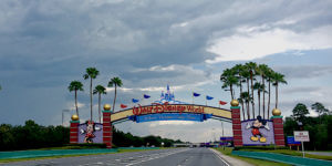Storm clouds gather over entrance to Walt Disney World