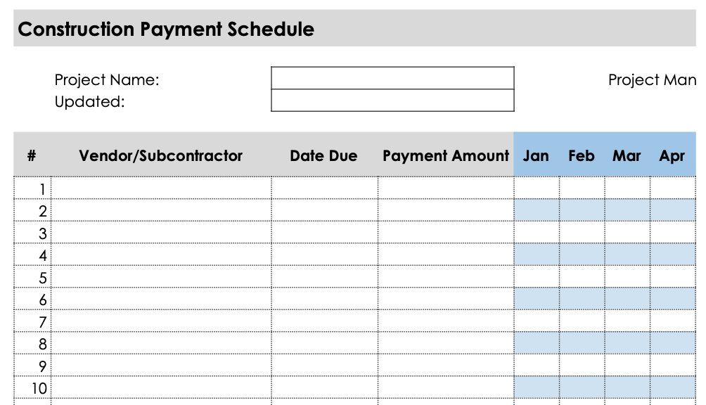 Preview of a construction payment schedule template