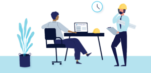 Illustration of construction contractors at a desk Illustration of construction contractors at a desk