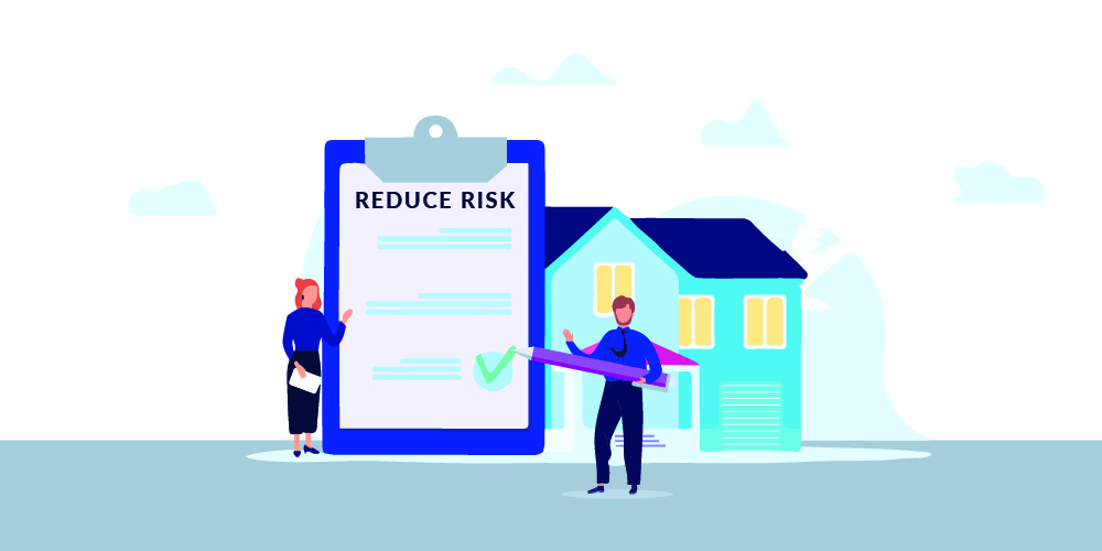 Illustration of two people outside a house with a clipboard holding Construction Claims