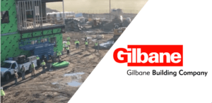 Logo for Gilbane Building Company with image of worksite Logo for Gilbane Building Company with image of worksite