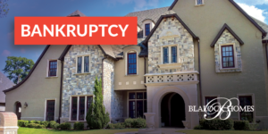 Image of Blalock house, company logo, and "bankruptcy"