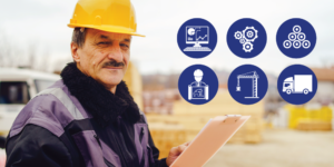 Photo of construction worker with icons representing different costs of goods sold