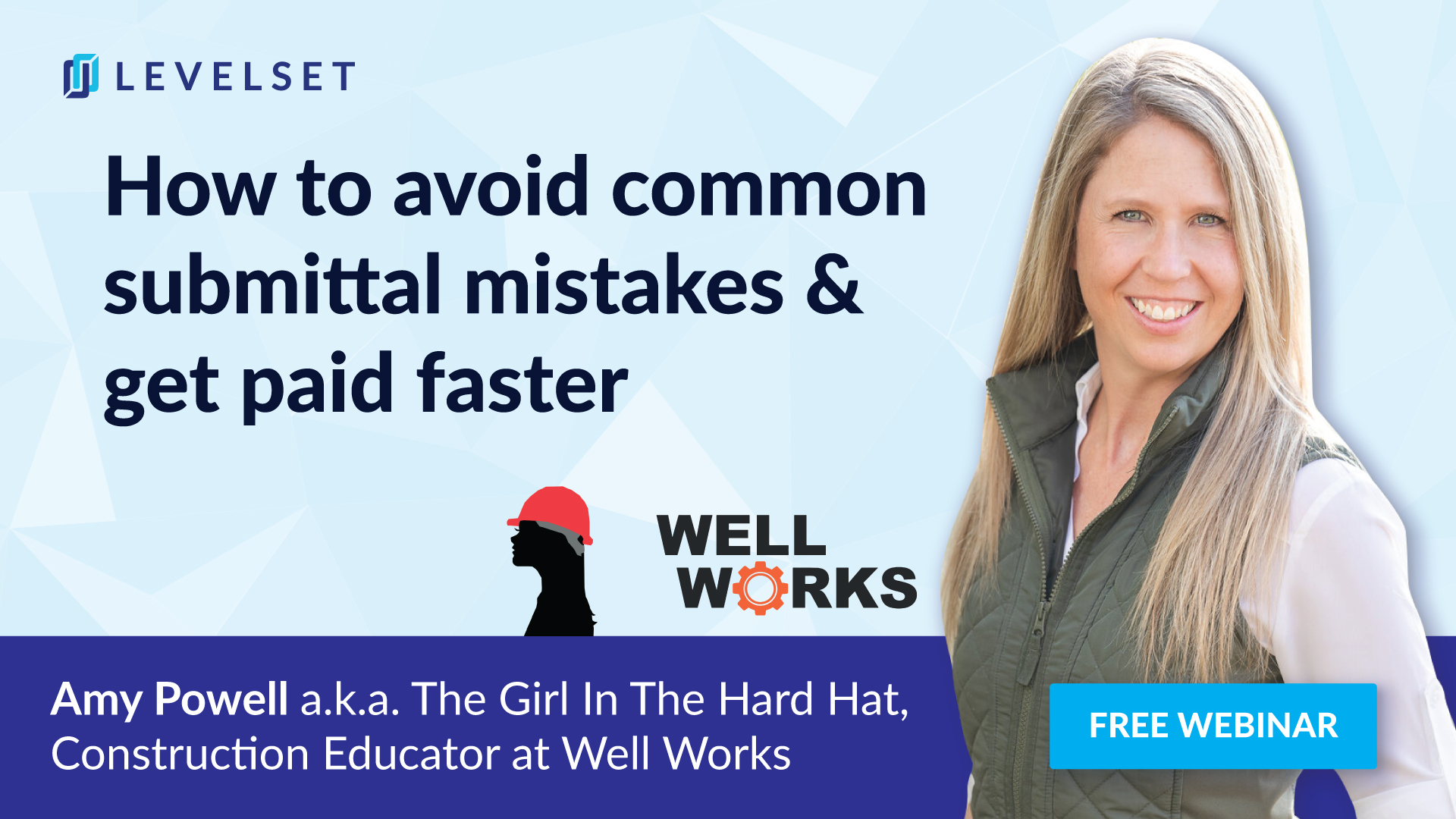 Title slide for 'How to avoid common submittal mistakes & get paid faster' with image of Amy Powell