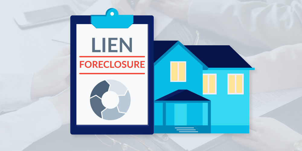Lien foreclosure illustration with house