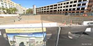 Exterior view of the unfinished Campus Hotel in Riverside California