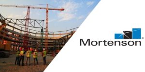 Mortenson construction site image with logo