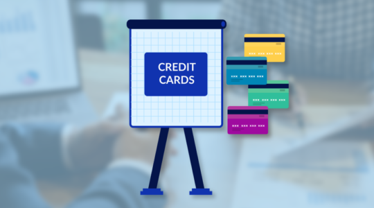Illustration of credit cards and presentation board
