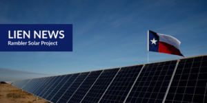 Photo of solar panels and Texas flag with lien news tag