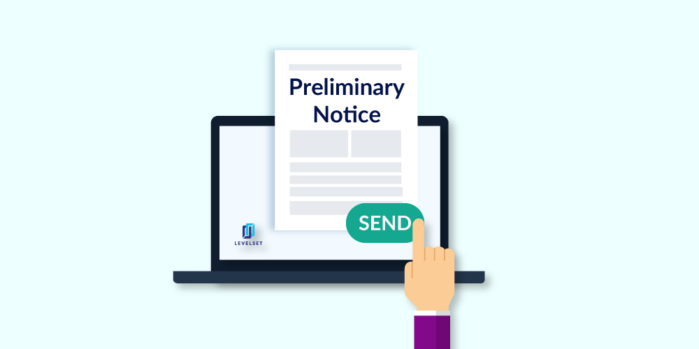 Illustration of person sending a preliminary notice on a laptop