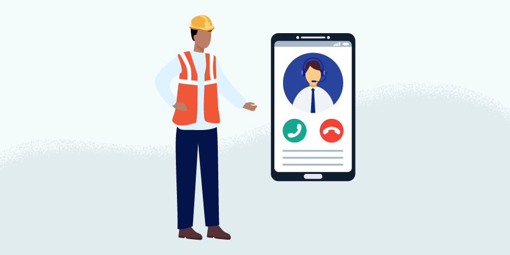 Illustration of construction worker with a phone