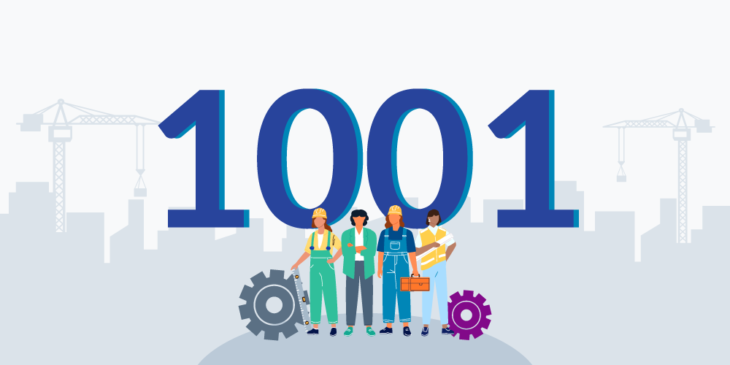 Illustration of women in construction with 1,001 behind them