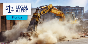 Photo of construction site with Florida legal alert label