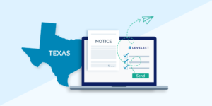 Illustration of laptop sending Texas monthly notice Illustration of laptop sending Texas monthly notice