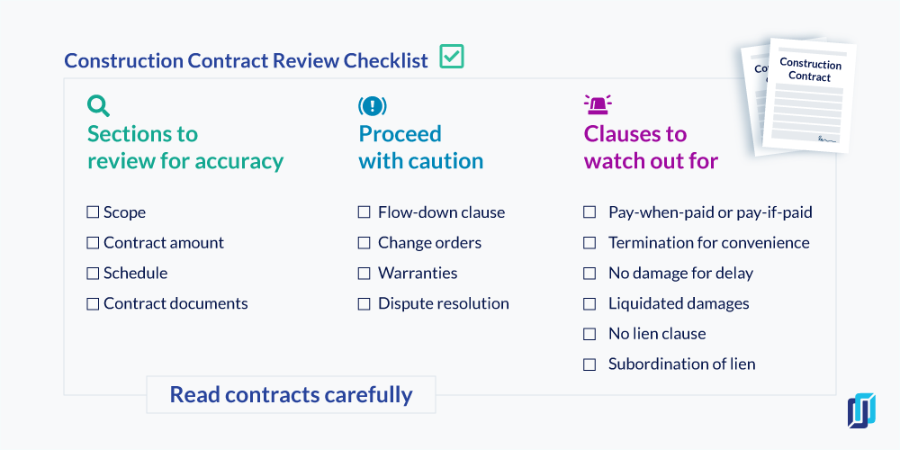 Construction contract review checklist to download and print