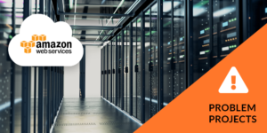 Inside of Amazon Data Center with problem project label Inside of Amazon Data Center with problem project label