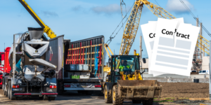 construction dispute resolution: workers with machinery illustration of torn contract construction dispute resolution: workers with machinery illustration of torn contract