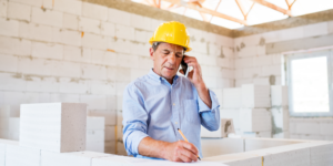 How to start a construction company: Contractor on phone taking notes