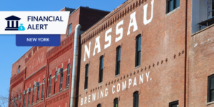 Exterior of Nassau Brewing Company with Financial Alert graphic