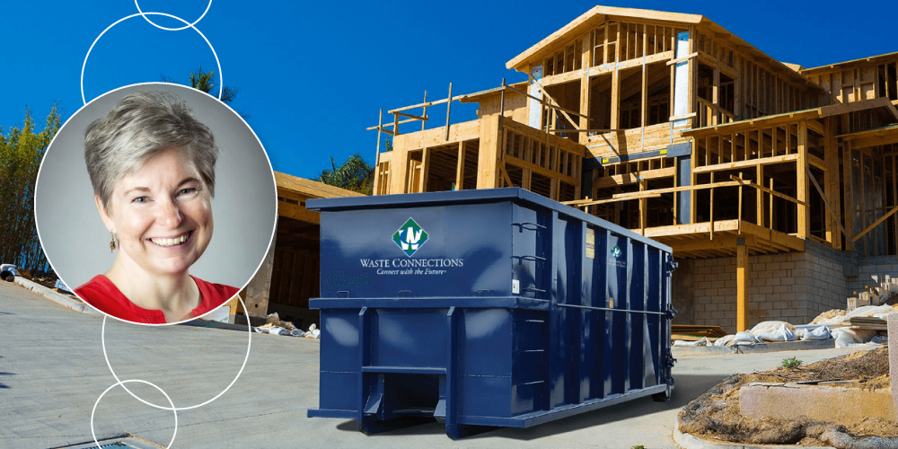 Waste Connections construction site photo with headshot of f Ayla Gokturk