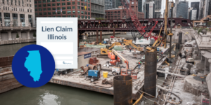 Construction photo with Illinois lien claim illustration