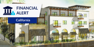 Illustrated Rendering of Poway's California Outpost location with financial alert tag