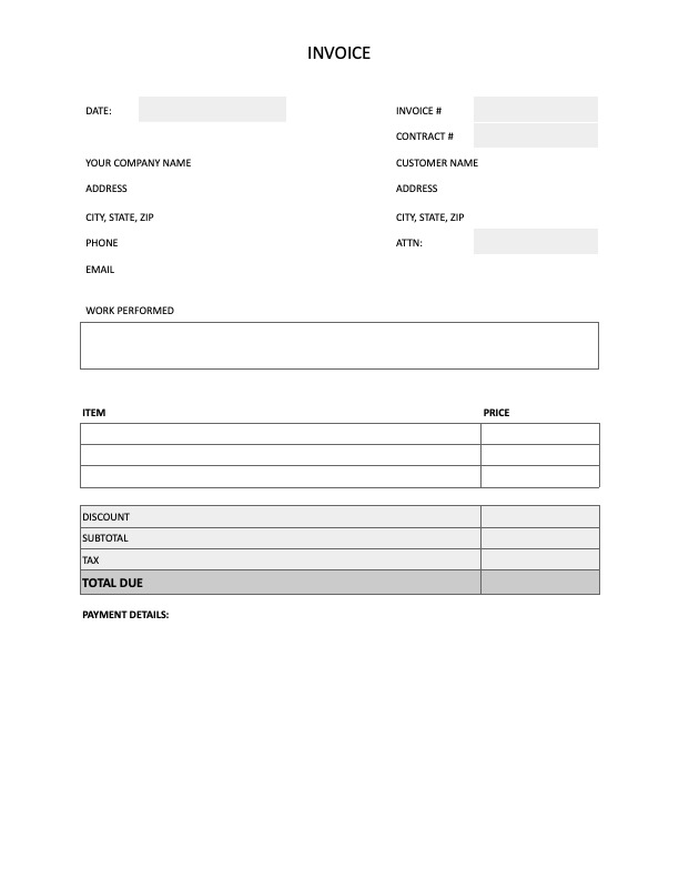 Preview of invoice template for lump sum contracts