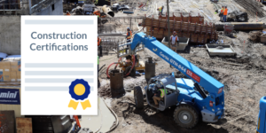 construction certifications illustration with photo of construction machinery