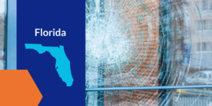 Photo of smashed glass with illustration of Florida outline