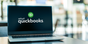 QuickBooks logo on a computer screen