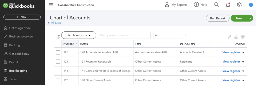 Finding the Chart of Accounts in QuickBooks