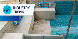 Photo of an unfinished pool in the process of being tiled with an Industry Trend label in the upper left corner