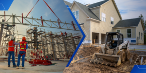 Residential and commercial construction photos juxtaposed against one another.